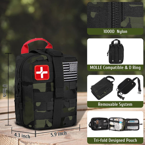 Survival First Aid Kit, 170 PCS Survival Kits, Essential Gear Trauma Kit for Hiking Camping Outdoor Adventure, Gifts
