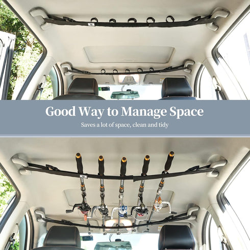 Vehicle Fishing Rod Holder, Heavy Duty Adjustable 5 Rod Capacity Storage Straps for Truck Car SUV Wagons Van