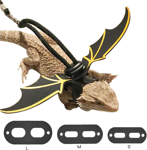 KUDES Adjustable Bearded Dragon Leather Harness Leash, S/M/L 3 Chest Pack with Cool Wings for Small Pet Animals