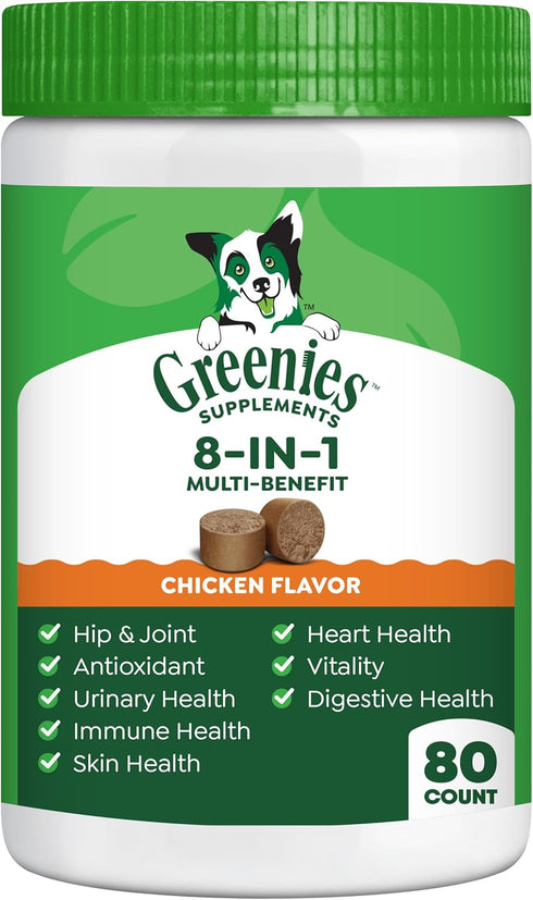 Greenies Dog Supplements 8-in-1 Multi-Benefit Dog Vitamins and Supplements Chicken Flavor, 15.5