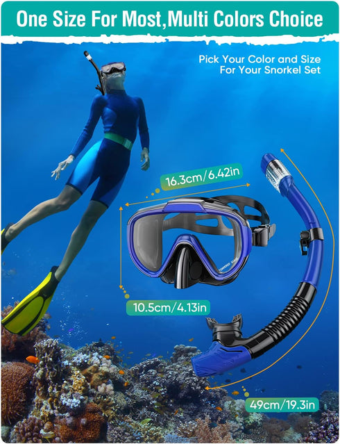 Set Swimming Seovediary Snorkel Adults Snorkeling Gear Anti-Fog Panoramic View Swim Mask Dry Top Snorkel Kit with Carry