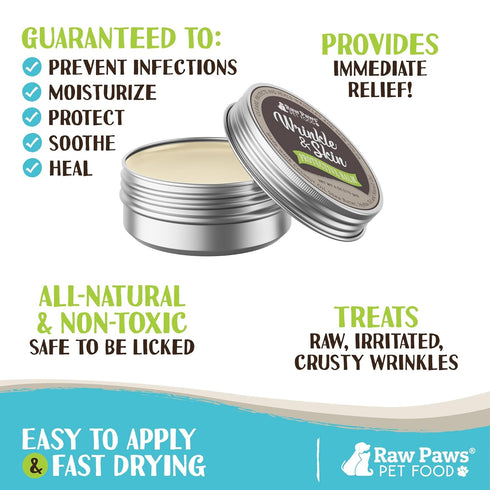 Raw Paws 4-Ounce Wrinkle & Skin Balm for Dogs, Natural Paste for Bulldogs, Dog Cream for Skin Fold Care