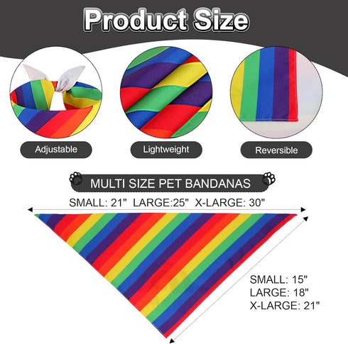 QUQULE 1PCS, Pride Dog Bandana XLarge Rainbow Scarf for Boy and Girl, Colorful Durable Triangle Reversible Bibs