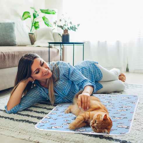 4 Pcs Dog Cooling Mat, 28'' x 20'', Self Cooling Ice Silk Chill Pads, Washable Cushion for Dogs and Cats, Blue