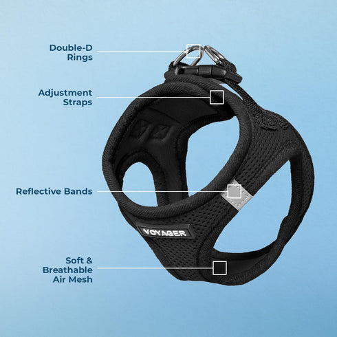Voyager Step-In Air Dog Harness, All Weather Mesh, Reflective, No Pull for Small & Medium Dogs, Black/Black Trim, M