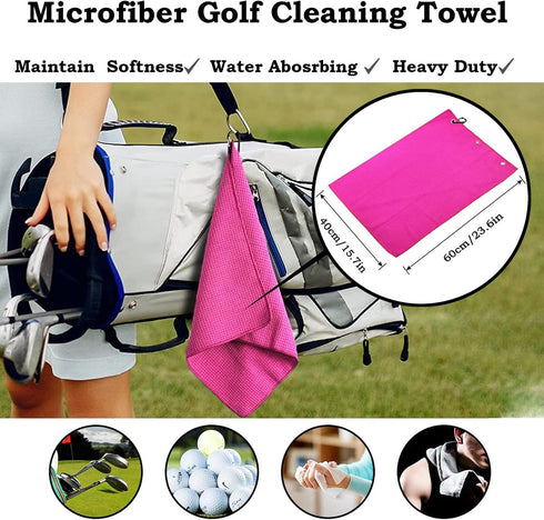 Golf Accessories Kit 20 PCS Gift Set - Golf Towel, Ball Marker, Pins, Cleaner, Pink Balls w/Holder, Alignment Kit