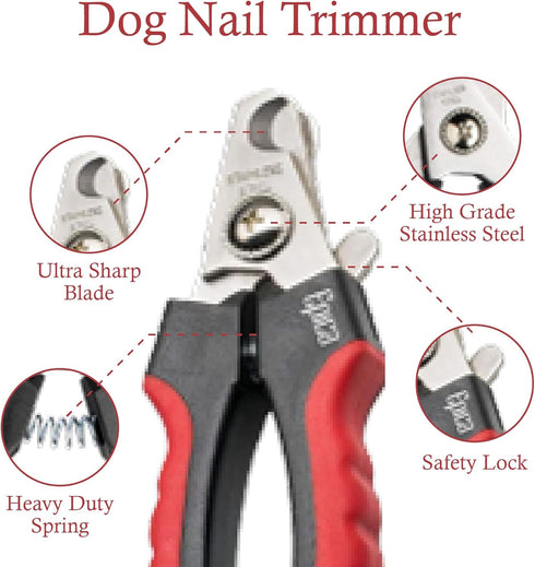Epica Professional Dog Nail Clipper - Safe Grooming Clippers for Large Dogs, Cat Claw Trimmer with Safety Guard