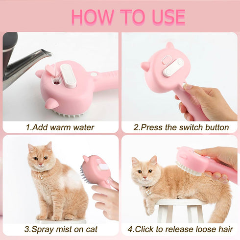 Cat Steam Brush - 3 in 1 Grooming Tool for Shedding with Water Tank, Self-Cleaning Comb for Cats & Dogs