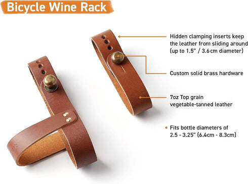 oopsmark The Bicycle Wine Rack - Handmade Leather Bike Bottle Holder and Carrier for Picnics