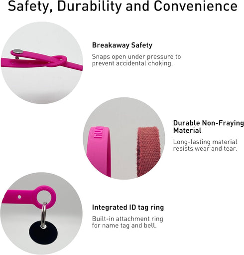 Breakaway Cat Collar, Soft Lightweight Safety Buckle Collar with Name Tag Ring, Pink