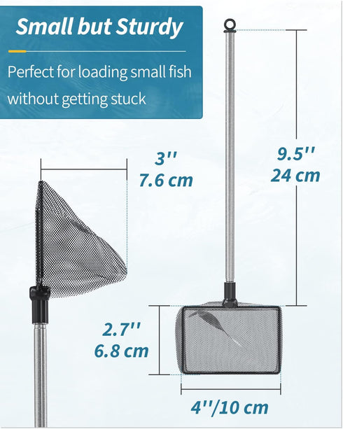 Pawfly Aquarium Fish Net - Extendable 9-24 Inch Long Handle for Betta Fish Tank, Small Koi Pond and Pool