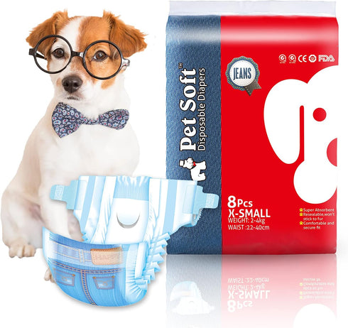 Disposable Dog Diapers for Female Dogs, Pet Soft Dog Diapers, Cat Diaper for Female Cats, Puppy Diaper 8pcs XSmall