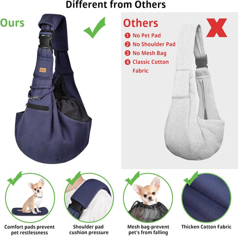 CUBY Dog and Cat Sling Carrier - Hands Free Adjustable Small Pet Sling - Soft Pouch and Tote Design - Suitable