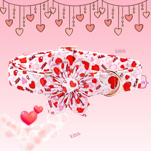 Valentine's Day Dog Collar with Flower, Adjustable Pink Flower Collar for Medium Small Large Dogs, Girl Pet Gift