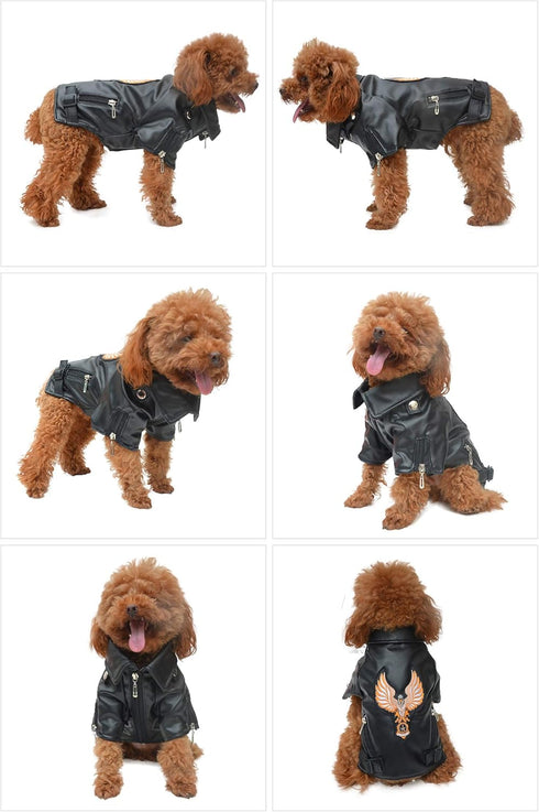 Lovelonglong Black Eagle Embroidery Dog Leather Jacket, Warm Coats for Large Medium Small Dogs, XL