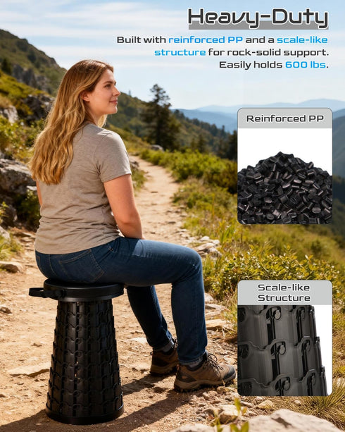 Spisces 2026 600lbs 18-in 2.6lbs Heavy Duty Collapsible Stool | Capacity, Tall Lightweight Portable Retractable