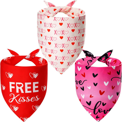 Agroon Dog Valentines Bandana XLarge 3PCS, 6 Pattern Sweetheart Scarf for Boy and