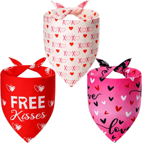 Agroon Dog Valentines Bandana XLarge 3PCS, 6 Pattern Sweetheart Scarf for Boy and