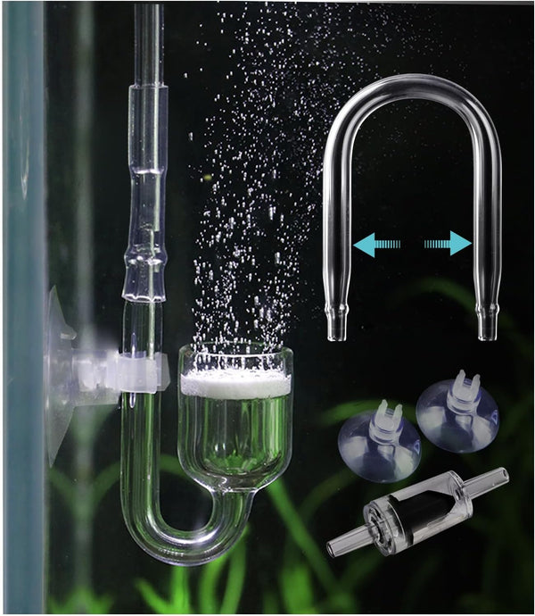 Aquarium Glass CO2 Diffuser Atomizer with Premium U Tube Check Valve and Suction Cup