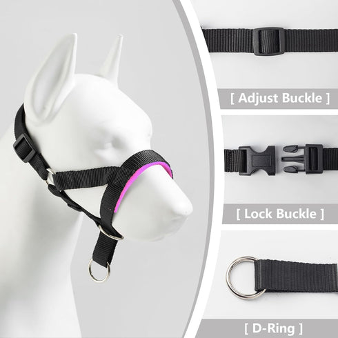 Adjustable Fabric Padded Dog Head Collar to Prevent Pulling, Dog Head Harness (M, Blue)
