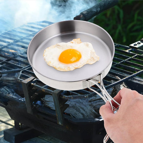 6.29In Angoily Portable Non-Stick Frying Pan Outdoor Cooking Pot with Foldable Handle for Camping Hiking Travel