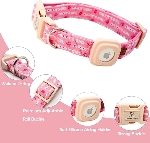 Lionheart Glory Airtag Dog Collar, Valentine's Day Heavy-Duty Collar for Large Dogs, Adjustable Pink