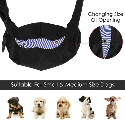 Pet Dog Sling Carrier, Small Dog Cat Travel Bag with Adjustable Strap, Hands-Free Papoose Bag, Black (up to 12 lbs)