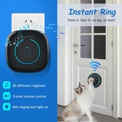 1000ft 60 Training(2 1 Soft Ring Blk Dog Bells to Go Outside - Wireless Dog Door Bell with Range, Melodies, LED
