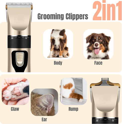 Dog Grooming Kit and Dog Paw Trimmer - Electric Quiet Cat Hair Clippers Set for Thick Coats