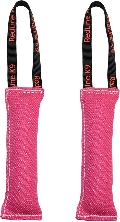 Redline K9 Bundle of 2 French Linen Dog Tug Toy - 3 inch X 10 inch with 1 Handle (Pink)