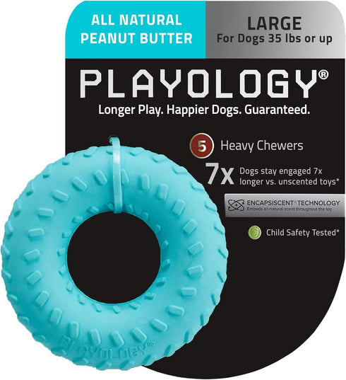 Playology Dual Layer Ring Toy for Large Dogs (35lbs & up) - Peanut Butter Scented Durable Chew Toy
