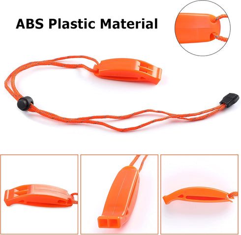 JULBEAR 6PCS Safety Survival Whistles with Adjustable Reflective Lanyard, Emergency Plastic Whistle for Marine Use
