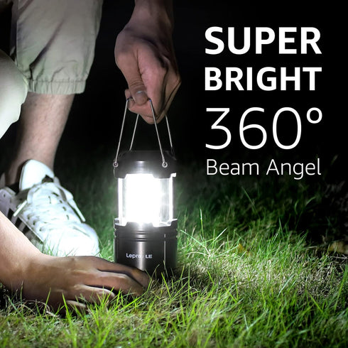 Lepro LED Camping Lanterns, Battery Powered, Collapsible, IPX4 Water Resistant Portable Lights for Emergencies