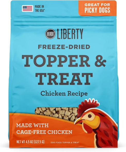 BIXBI Liberty Freeze Dried Dog Food Topper | Chicken Recipe, 4.5 oz - 98% Meat and Organs - Raw Treat or Food Topper