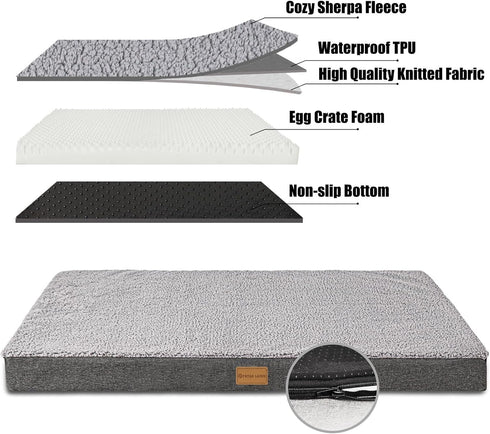 Patas Lague Orthopedic XXL Dog Bed, 48''X30'', Egg Crate Foam, Waterproof Removable Washable Cover, Big Large Dog Bed,