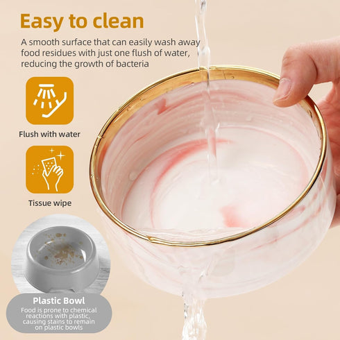 Dazzling Ceramic Elevated Cat Bowls, Raised Dog & Cat Food Water Bowls for Indoor Use (Pink)