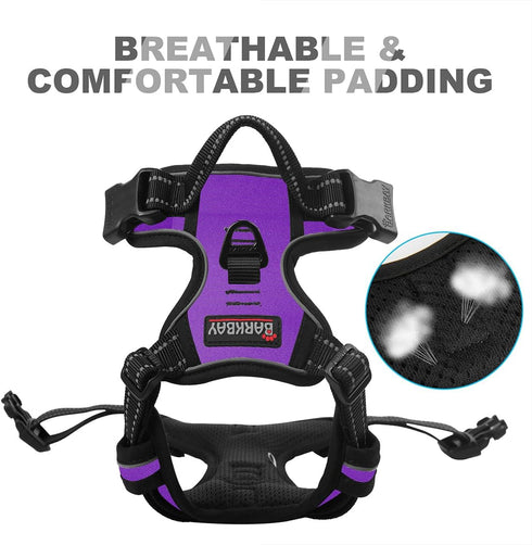 BARKBAY No Pull Dog Harness, Front Clip Heavy Duty Reflective Easy Control Handle for Large Dogs (Purple, S)