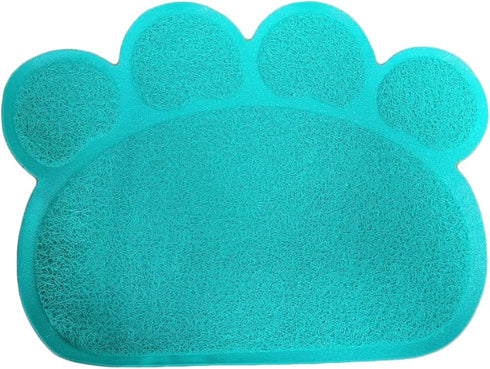 JOYJULY PVC Pet Dog Cat Puppy Kitten Dish Bowl Food Water Feeding Placemat, Non-Slip Cat Litter Mat Paw Shape, Blue