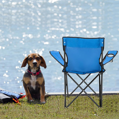 BTinoe Camping Chair with Cup Holder,Blue Folding Chairs for Outside,Oxford Cloth Beach Chair,Heavy Folding Chair