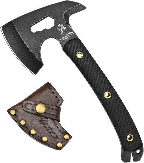 NedFoss Bison 9.8" Tactical Hatchet Axe, Tomahawk with Leather Sheath, G10 Handle, Camping Gear, Multifunctional