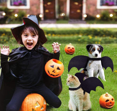 Halloween Dog Costume, Pet Bat Wings for Medium & Large Dogs, Adjustable Bat Wing Cosplay Apparel with Leash and Bells