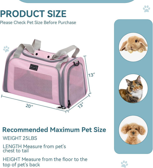 PETSFIT Cat Carrier for Large Cats, Dog Carriers for Small Dogs Under 25 Lbs, Soft Pet Carrier with Cozy Extendable Mat