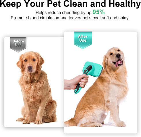 Dogs Self Cleaning Slicker Brush for Shedding & Grooming - Removes Loose Fur for Cats and Dogs with Sensitive Skin