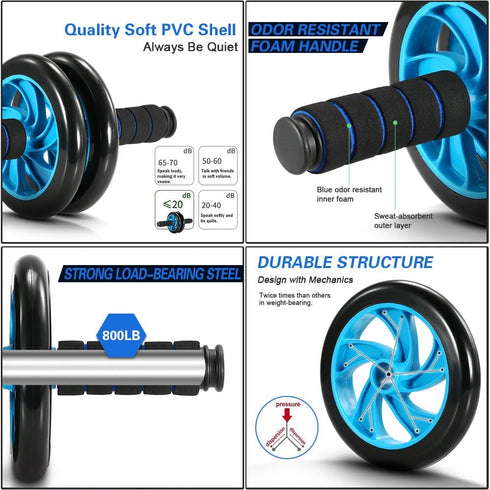 TOMSHOO AB Wheel Roller Kit with Push-Up Bar, Knee Mat, Jump Rope, Hand Gripper for Home Gym