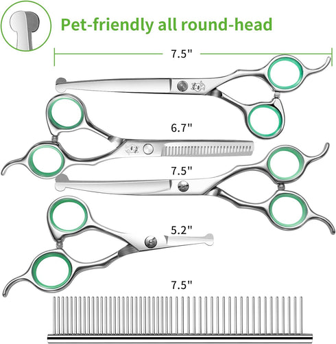 LovinPet Dog Grooming Scissors Set, Safety Round Tips Professional 6 in 1 Stainless Steel Grooming Shears