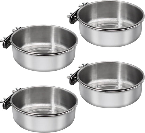 4 Pcs Medium Bird Feeding Dish Cups, Stainless Steel Parrot Food Bowl with Clamp Holder, Birdcage Coop Feeder