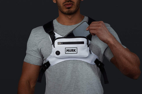 MVRK Lightweight Water Resistant Chest Pack - Minimalist Vest with Phone Holder & Extra Storage (White)