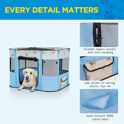 Avont Portable Dog Cat Playpen, Foldable Pop Up Pet Play Pen Travel Crate with Floor and Mesh Door Top for Indoor