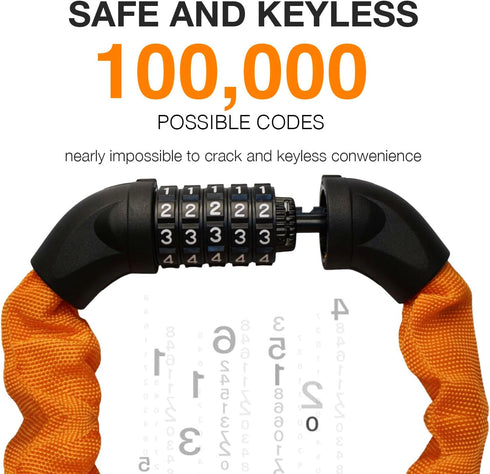 Heavy Duty Bike Lock Chain, 5 Digit Combination Anti-Theft Security Lock, 3.2 Feet Long for Bicycle and Scooter