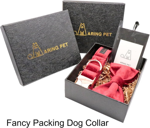 ARING PET Velvet Dog Collar - Soft Bowtie with Metal Buckle, Cute Comfortable Christmas Red Collar for Small Medium